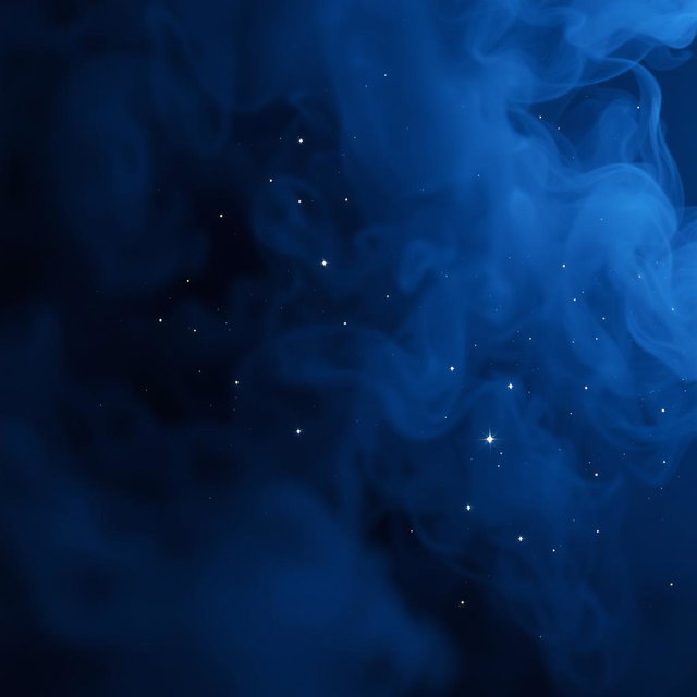 A mysterious and enchanting scene featuring dark blue mist swirling through the air, enriched with glimmering sparkles that twinkle like distant stars