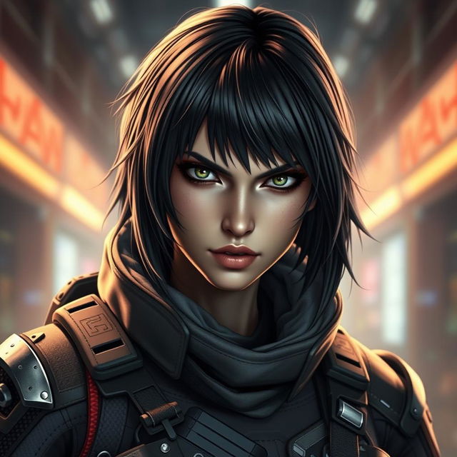A captivating and artistic representation of Ela from Rainbow Six Siege, reimagined in a bold and stylish way with an emphasis on her distinctive hairstyle, tactical gear, and unique personality