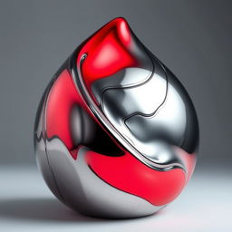 A striking silver metallic object that has a vivid red color effect applied to its surface, giving it a polished and shiny appearance