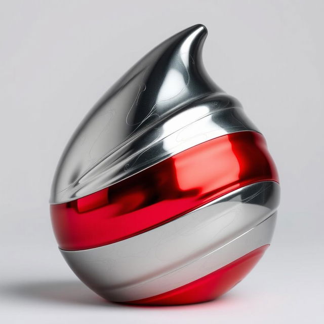 A striking silver metallic object that has a vivid red color effect applied to its surface, giving it a polished and shiny appearance