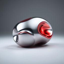 A striking silver metallic object that has a vivid red color effect applied to its surface, giving it a polished and shiny appearance