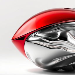 A striking silver metallic object that has a vivid red color effect applied to its surface, giving it a polished and shiny appearance