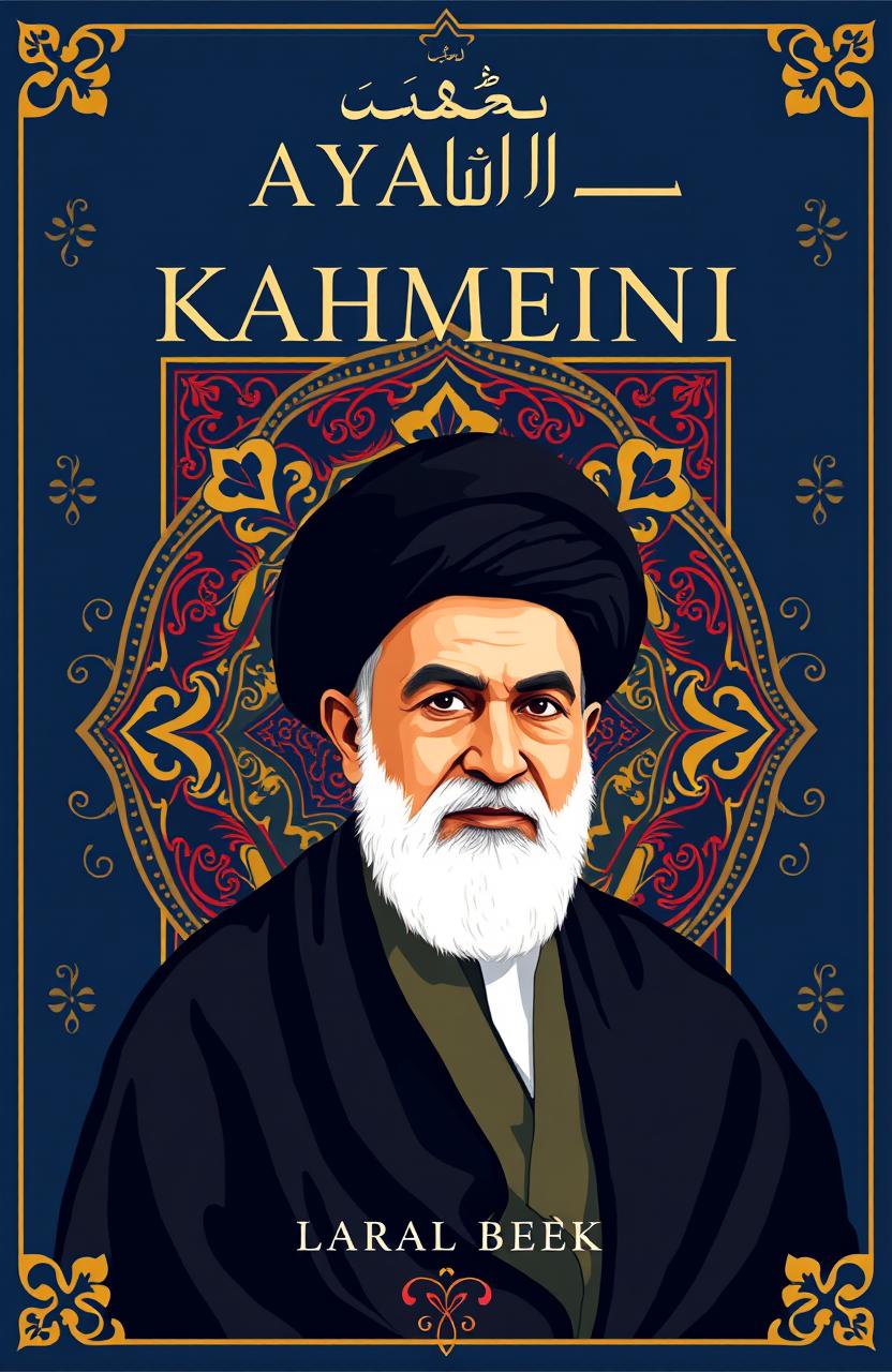 A book cover design featuring a stylized portrait of Ayatollah Khomeini