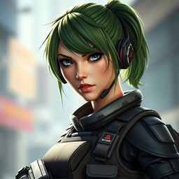 A highly detailed portrait of Ela, the Rainbow Six Siege character, showcasing her unique features