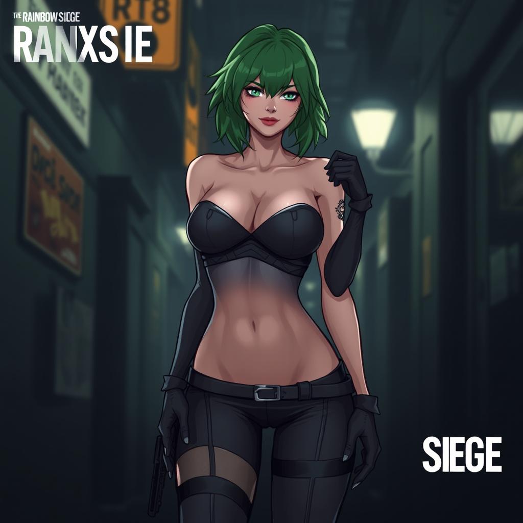 A stylized illustration of Ela from Rainbow Six Siege, showcasing her character design with a focus on body aesthetics