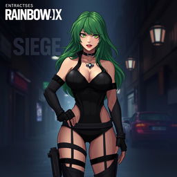 A stylized illustration of Ela from Rainbow Six Siege, showcasing her character design with a focus on body aesthetics