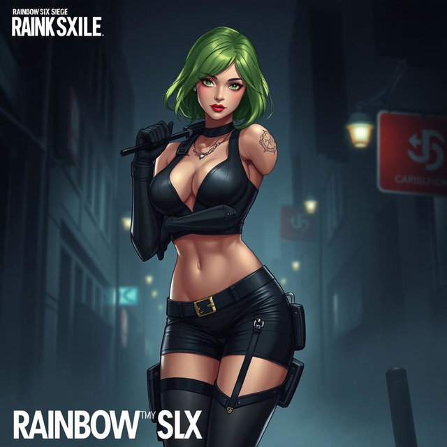 A stylized illustration of Ela from Rainbow Six Siege, showcasing her character design with a focus on body aesthetics
