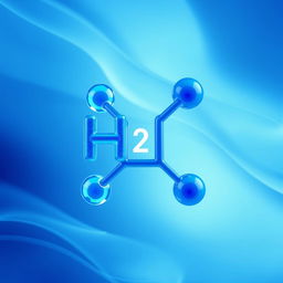 An artistic representation of the molecular structure of water, H2O, showcasing two hydrogen atoms covalently bonded to one oxygen atom