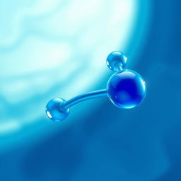 An artistic representation of the molecular structure of water, H2O, showcasing two hydrogen atoms covalently bonded to one oxygen atom