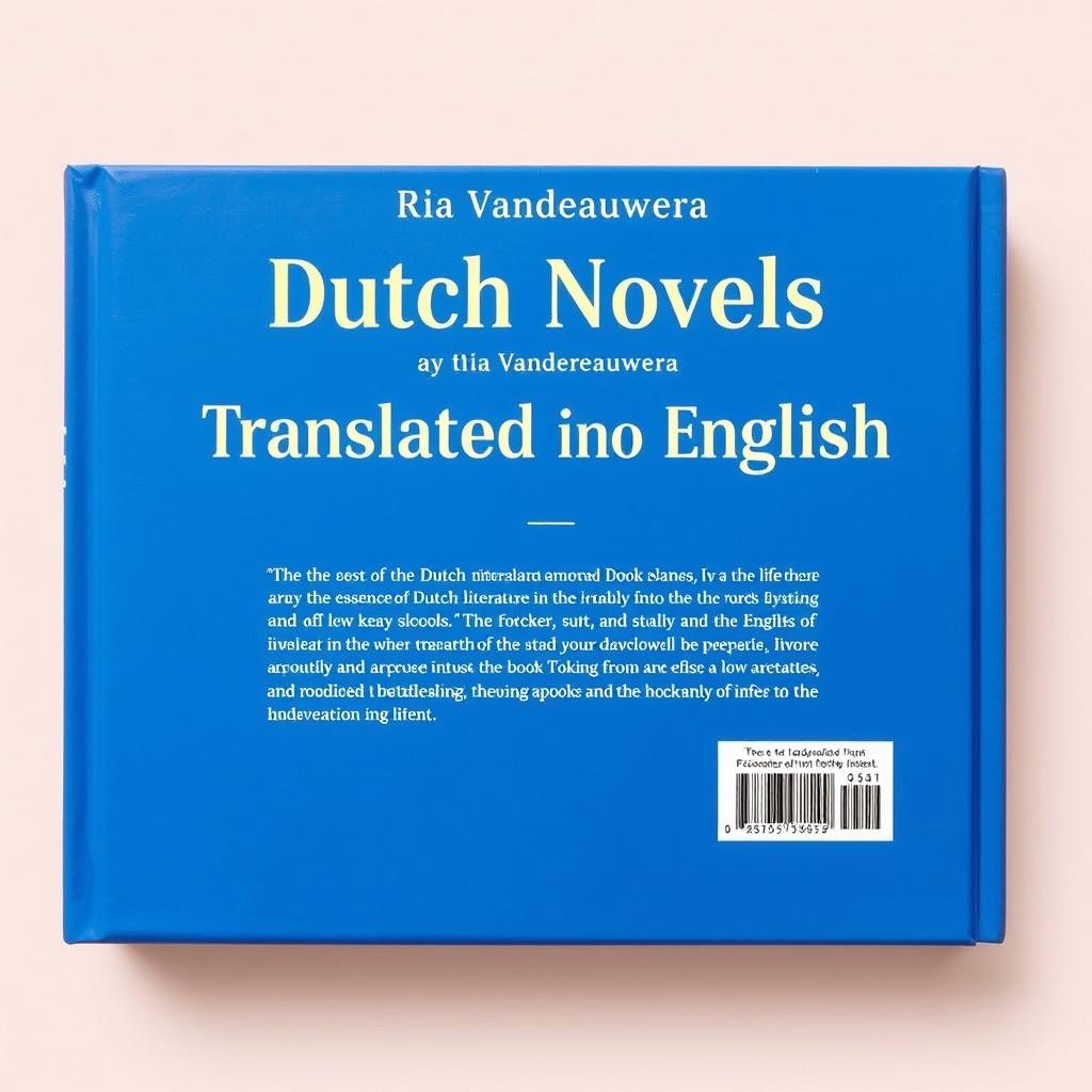 A visually appealing back cover design for a book titled 'Dutch Novels Translated into English' by author Ria Vanderauwera