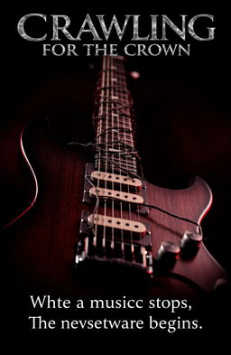 A close-up of an electric guitar intricately wrapped in barbed wire around its neck and body