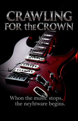 A close-up of an electric guitar intricately wrapped in barbed wire around its neck and body