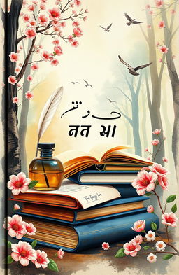 A visually stunning book cover for 'आधुनिक कविता', featuring an array of beautiful literary elements