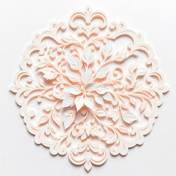 An intricate paper filigree design featuring delicate patterns and swirls, showcasing a captivating floral motif with leaves and vines intertwined
