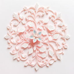 An intricate paper filigree design featuring delicate patterns and swirls, showcasing a captivating floral motif with leaves and vines intertwined