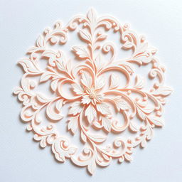 An intricate paper filigree design featuring delicate patterns and swirls, showcasing a captivating floral motif with leaves and vines intertwined