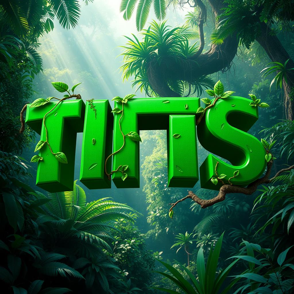 A bold and adventurous logo design featuring the text "TITIS" in a striking 3D style, perfect for a jungle adventure movie