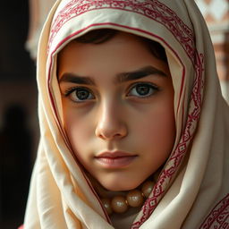 A portrait of an Iranian girl fully wearing a hijab, showcasing cultural symbols of Iran and its rich civilization