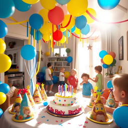 A beautifully decorated interior of a house celebrating a birthday party for a young boy