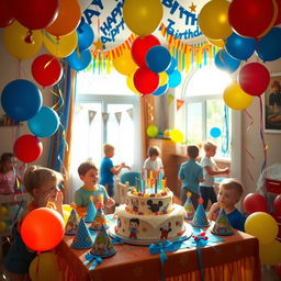 A beautifully decorated interior of a house celebrating a birthday party for a young boy