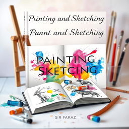 A captivating book cover for the title "Painting and Sketching" by Sir Faraz, published in 2025