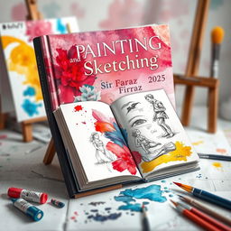 A captivating book cover for the title "Painting and Sketching" by Sir Faraz, published in 2025