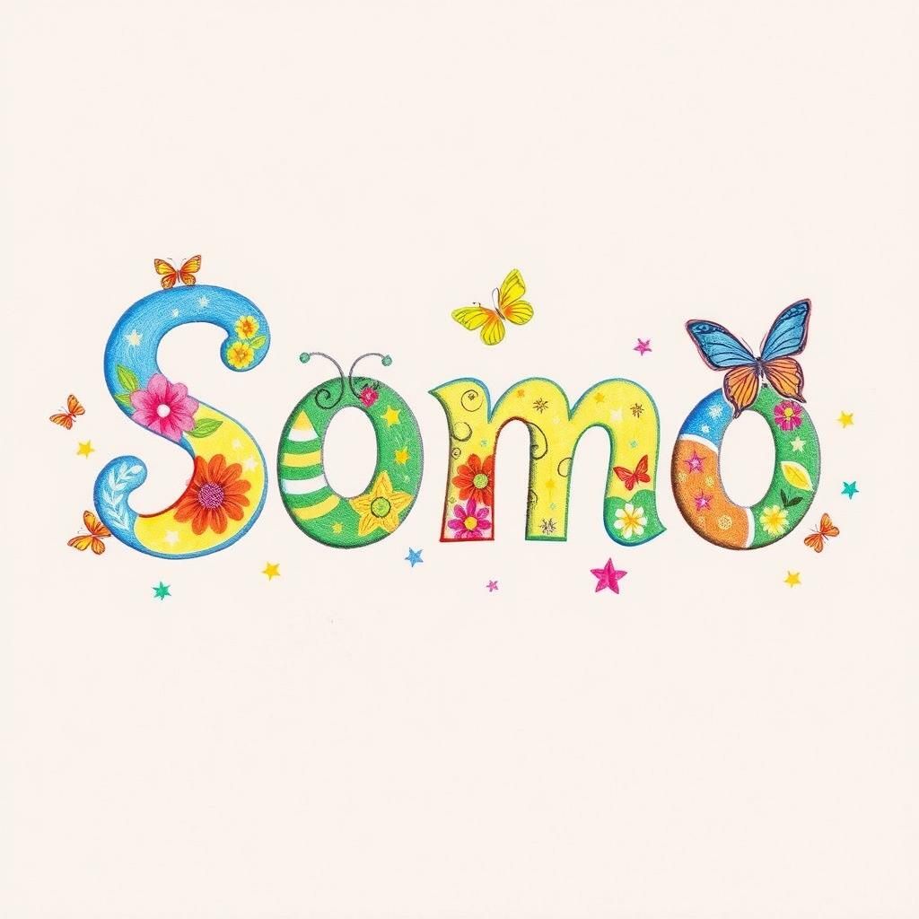 A beautifully crafted colored pencil drawing featuring the name 'Somo'