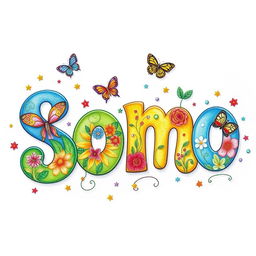 A beautifully crafted colored pencil drawing featuring the name 'Somo'
