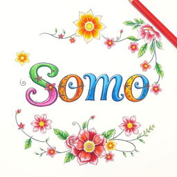 A beautifully crafted colored pencil drawing featuring the name 'Somo' as the central focus