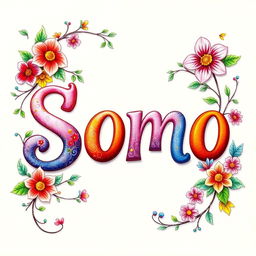 A beautifully crafted colored pencil drawing featuring the name 'Somo' as the central focus