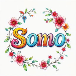 A beautifully crafted colored pencil drawing featuring the name 'Somo' as the central focus