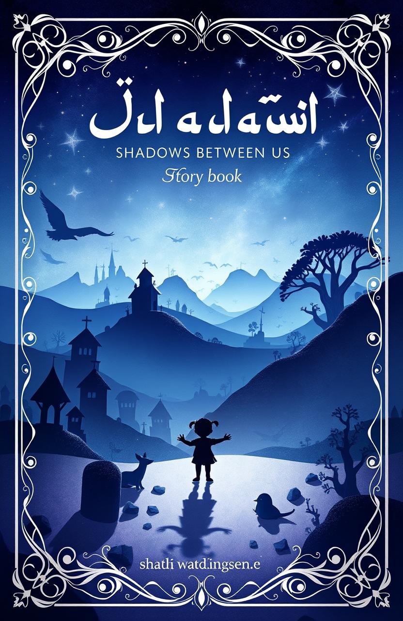 A beautifully illustrated cover for a storybook titled 'سایه های میان ما' (Shadows Between Us)