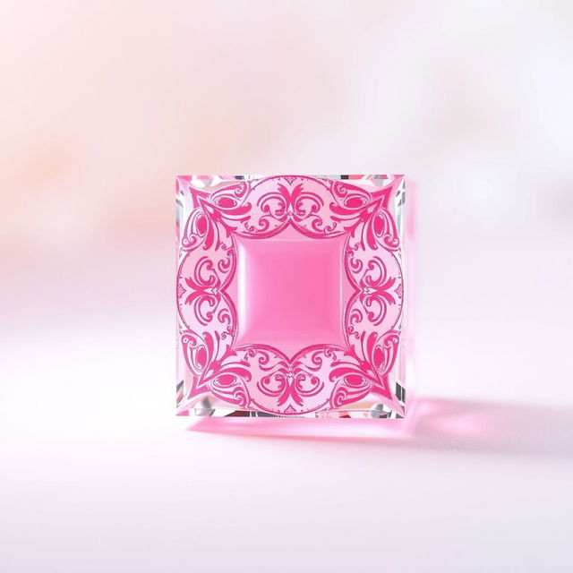 A captivating pink square, beautifully designed with intricate patterns and a glossy, reflective surface