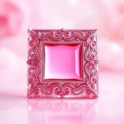 A captivating pink square, beautifully designed with intricate patterns and a glossy, reflective surface