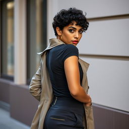 Kana, a 20-year-old Middle Eastern woman with a slim thick build, displays a captivating light mixed skin tone