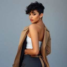 Kana, a 20-year-old Middle Eastern woman with a slim thick build, displays a captivating light mixed skin tone