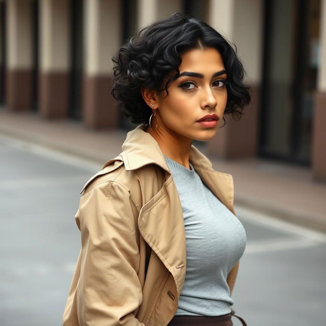 Kana, a 20-year-old Middle Eastern woman with a slim thick build, displays a captivating light mixed skin tone