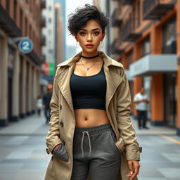 A full-body depiction of Kana, a 20-year-old Middle Eastern Asian woman with a slim thick build