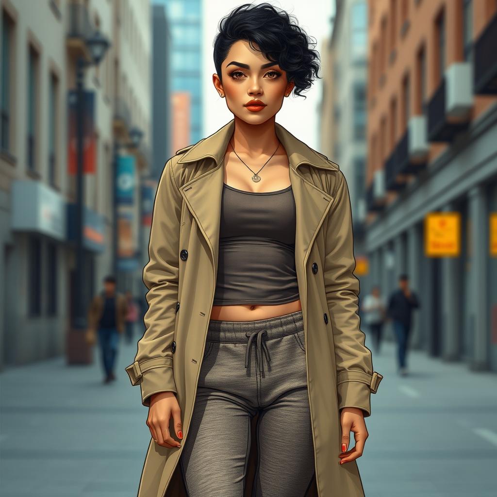 A full-body depiction of Kana, a 20-year-old Middle Eastern Asian woman with a slim thick build