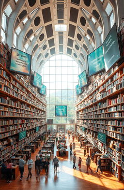 A vast, futuristic library that transcends borders, featuring an architectural blend of various cultural influences