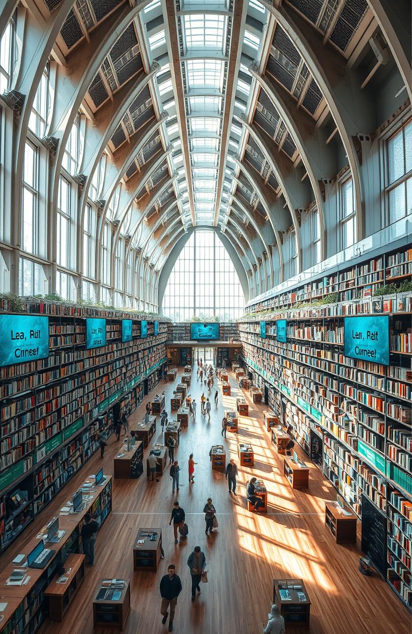 A vast, futuristic library that transcends borders, featuring an architectural blend of various cultural influences