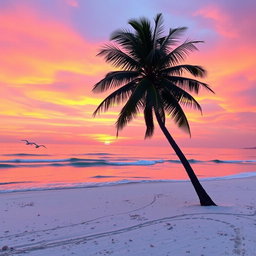 A serene sunrise over a tranquil beach, with gentle waves lapping at the shore