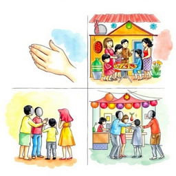 A colorful watercolor artwork showcasing four contemporary Filipino cultures and traditions, featuring faceless figures to convey a sense of universal representation