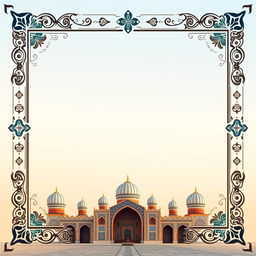 A stunning digital postcard background dedicated to the city of Isfahan, Iran, featuring a decorative border inspired by traditional Persian architecture