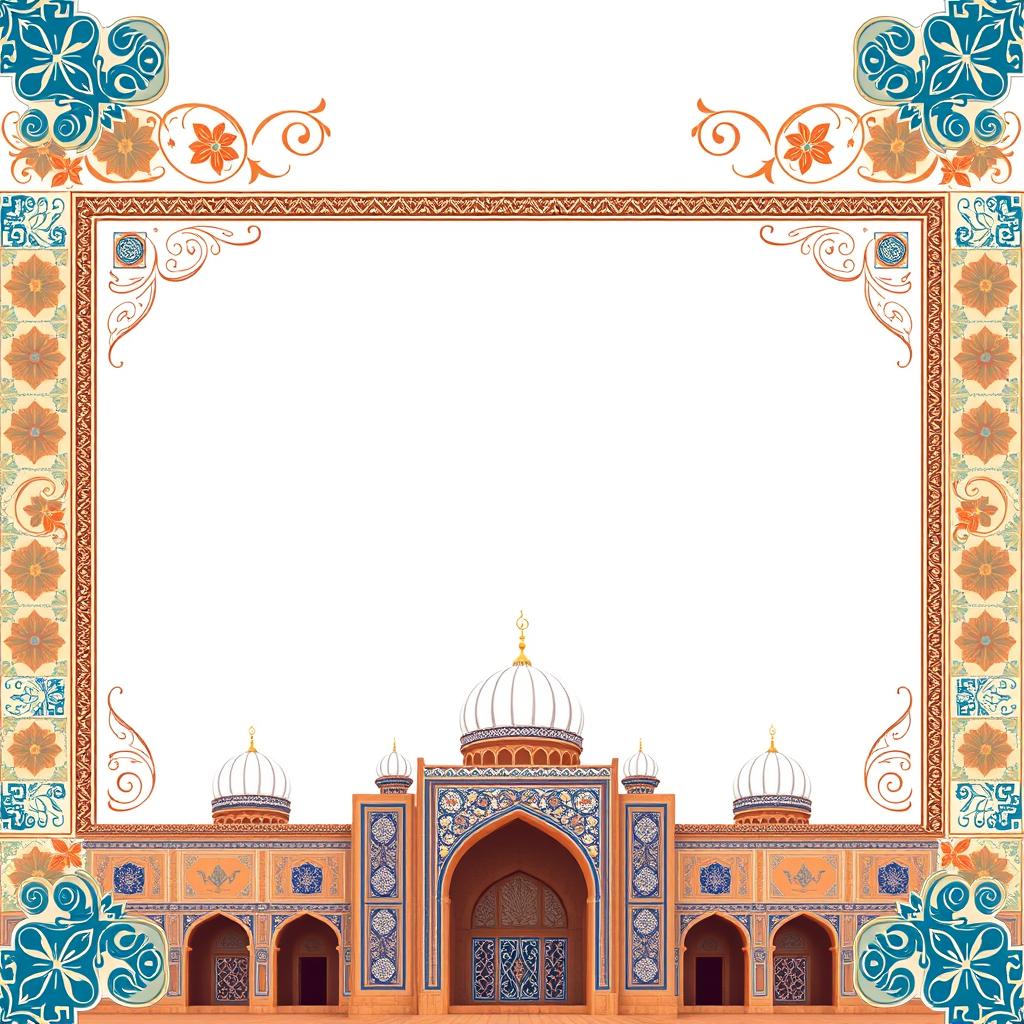 A stunning digital postcard background dedicated to the city of Isfahan, Iran, featuring a decorative border inspired by traditional Persian architecture