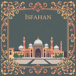 A beautifully designed digital postcard background celebrating the city of Isfahan, Iran