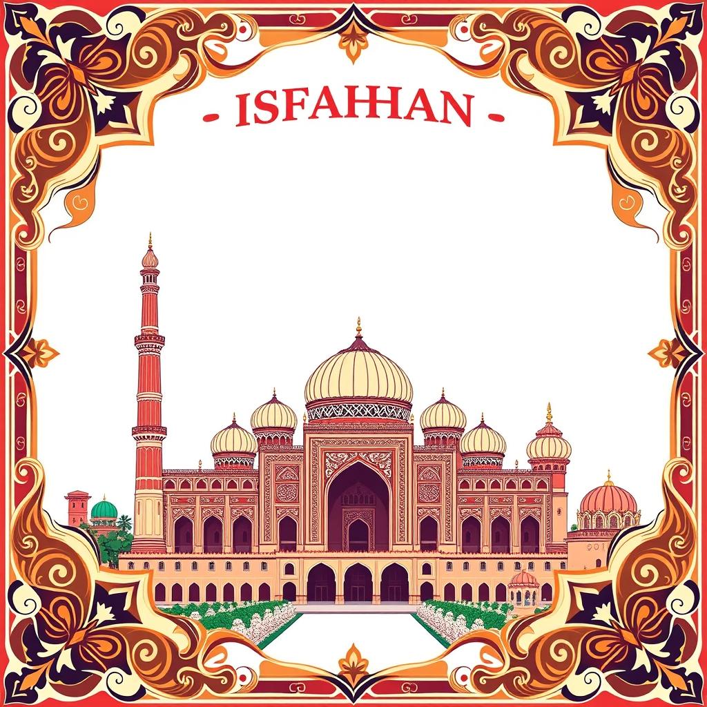 A beautifully designed digital postcard background celebrating the city of Isfahan, Iran