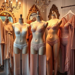 A sophisticated fashion photography setting showcasing a stylish collection of women's lingerie