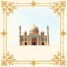 A beautifully designed digital postcard background featuring a stunning view of Ali Qapu Palace, one of Isfahan's most iconic landmarks