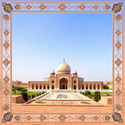 A beautifully designed digital postcard background featuring a stunning view of Ali Qapu Palace, one of Isfahan's most iconic landmarks
